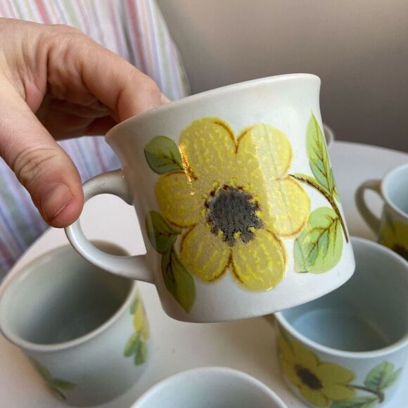 Vintage 70s Floral Stoneware Coffee Mugs Set of 6 Royal Doulton England
